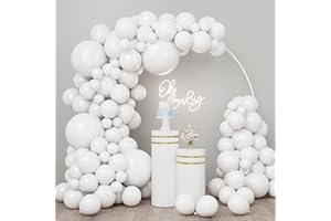 RUBFAC 154pcs White Balloons Different Sizes 18 12 10 5 Inches for Garland Arch, Premium White Latex Balloons for Birthday Baby Shower Graduation Wedding Anniversary Party Decorations