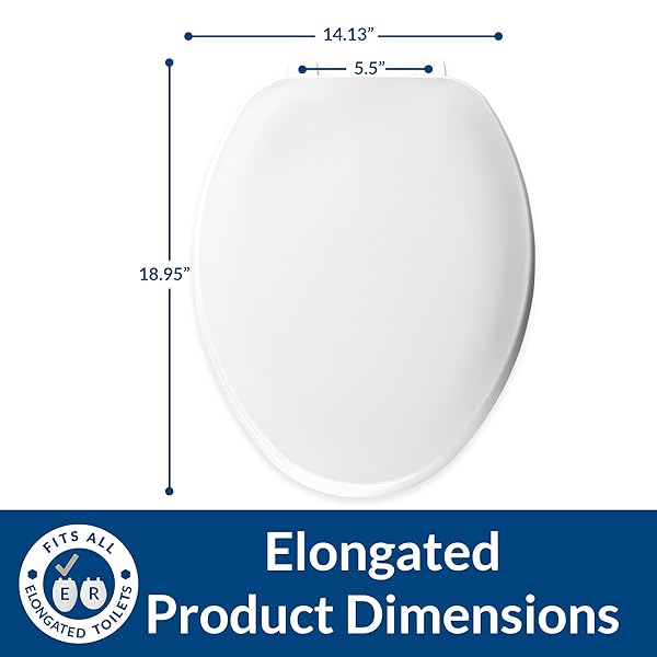 BEMIS 170 DURABLE PLASTIC TOILET SEAT, ELONGATED, WHITE