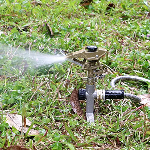 STYDDI Metal Impact Sprinkler on Metal Step Spike Base, Zinc Pulsating Sprinkler with Adjustable