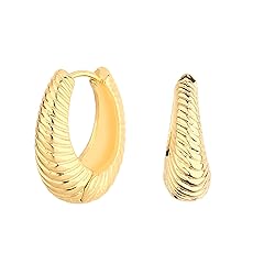 Wgoud Chunky Hoop Earrings Set 14K Gold Plated Hoop