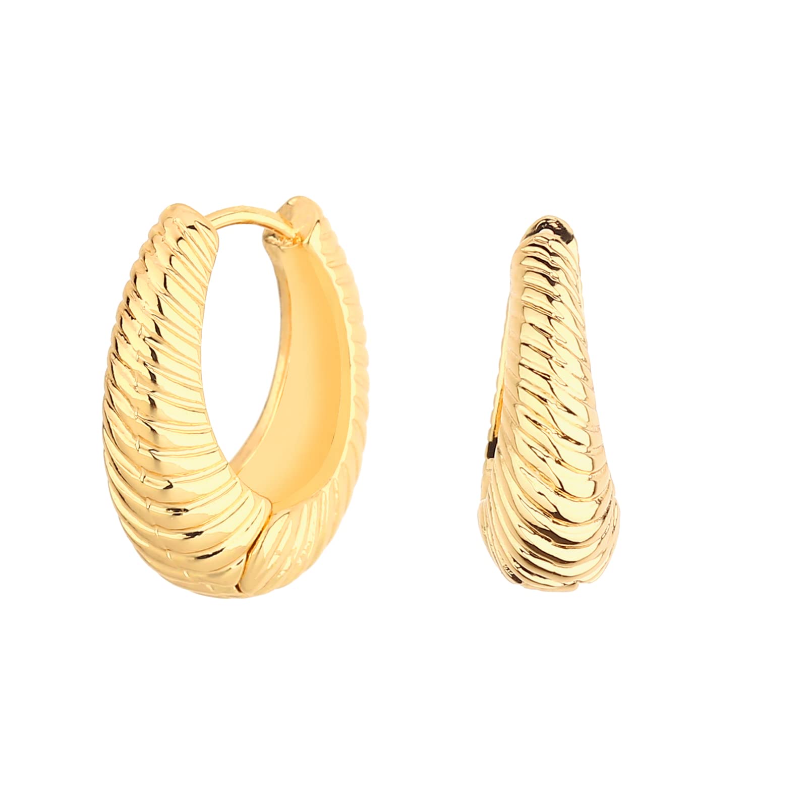 wgoud Chunky Hoop Earrings Set 14K Gold Plated Hoop Earrings for Women Hypoallergenic, Thick Twisted Huggie Hoops Earring Set