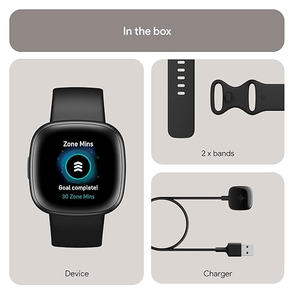 FITBIT VERSA 4 FITNESS SMARTWATCH WITH DAILY READINESS, GPS, 24/7 HEART RATE, 40+ EXERCISE MODES, SLEEP TRACKING AND MORE, BLACK/GRAPHITE, ONE SIZE (S & L BANDS INCLUDED)