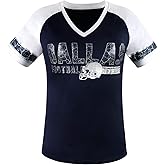 Womens City Football Fans Vintage Sporty V Neck Tee Shirts - Navy & Grey