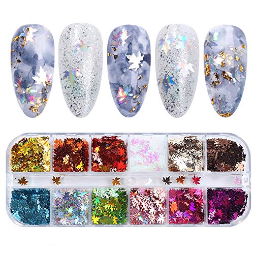 24 Boxes Fall Nail Art Stickers Nail Art Sequins Nails Decorations Supply Manicure Tips Accessories Autumn Gradient Maple Leaf Thin Nail Sequins for Decoration Festival
