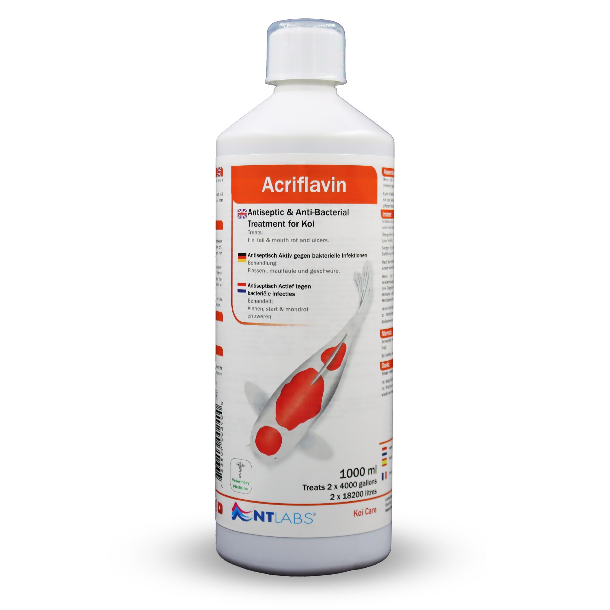 NT Labs Koi Care Acriflavin - Koi Medicine for Fin, Tail & Mouth Rot and Ulcers, Treats Bacterial Infections, Quarantine Solution, 1000ml