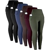 LZYVOO Leggings with Pockets for Women, 6 Packs Soft High Waisted Tummy Control Workout Yoga Pants