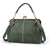 EDIWER Handbag for Women Leather Shoulder Bag Kiss Lock Top Handle Satchel Purse Vintage Crossbody Bag Evening Clutch Purses