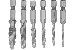 Hex Shank Combination Tap Set, 6PCS, Spiral Flute High Speed Steel, Silver - Multifunctional Thread Tapping Tool, Drill and C