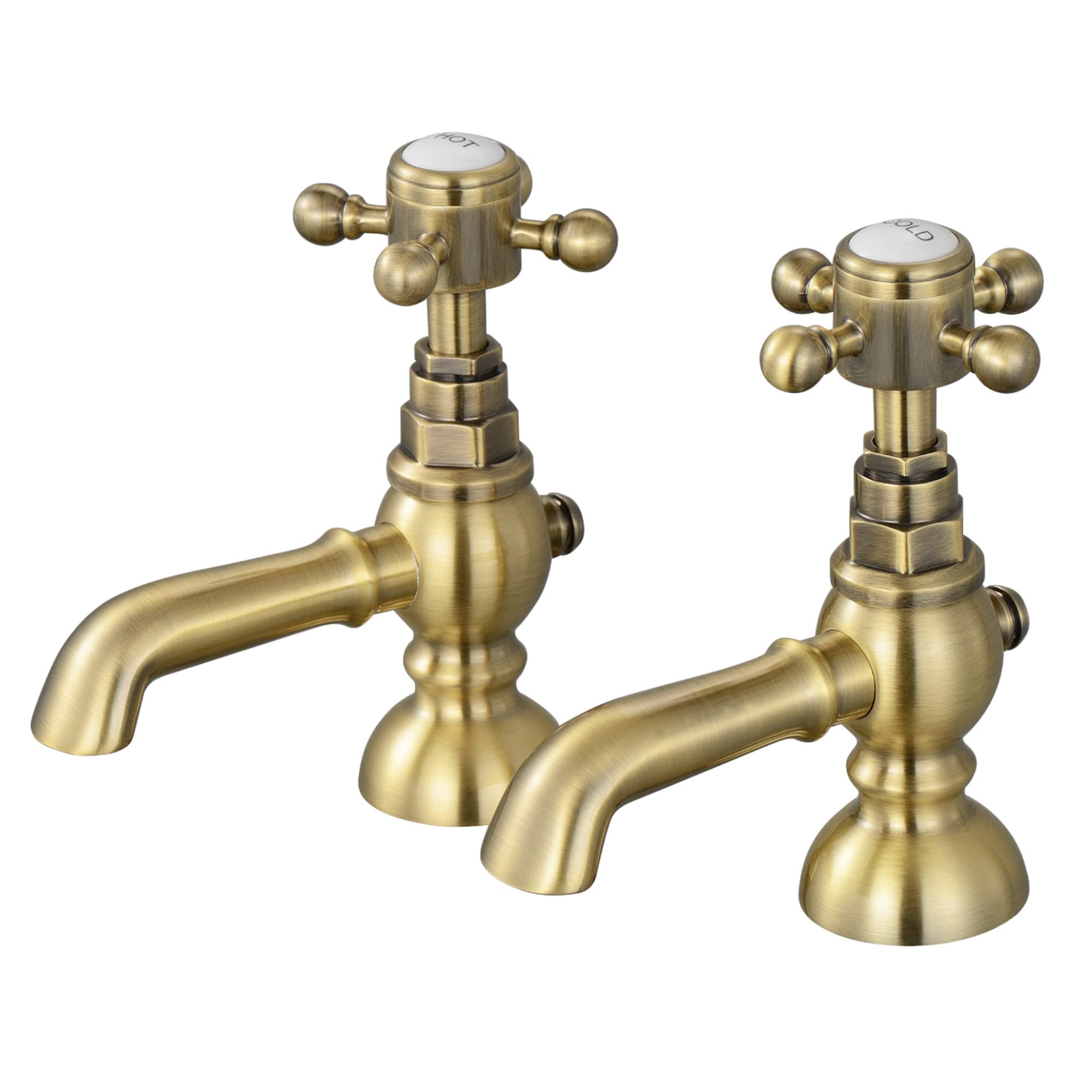 ENKI, Camberley, BT3206, Antique Brass, Twin Hot & Cold Basin Taps, Traditional Cross Tap, Solid Brass, Easy Clean, Traditional Design, Easy to Install, 10-Year Guarantee