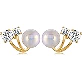 Konpicca 14K Gold Plated Pearl and Cubic Zirconia Earrings for Women, Hypoallergenic Teardrop Dangle & Ear Climber Studs, Versatile Jewelry Gift for Daily & Evening Wear