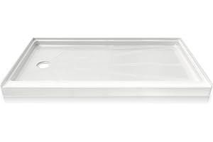 CKB 60 in. L x 34 in. W Single Threshold Shower Base, Left Drain Shower pan with Slip Resistant Textured Surface, White Acrylic Shower Base
