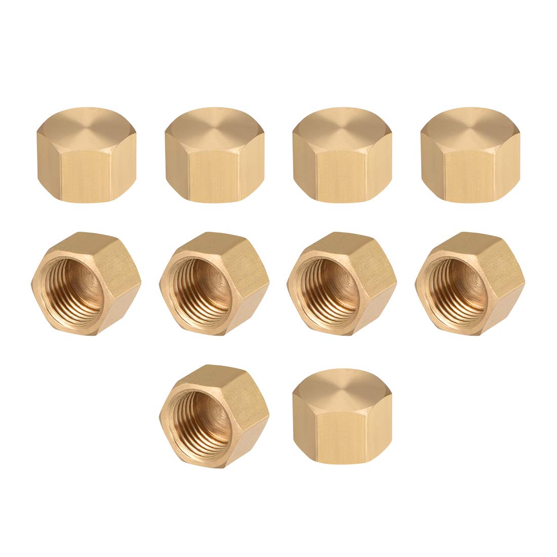 sourcing map G1/4 Pipe Fitting Cap, Brass Hex Female Thread Hose Connector, for Garden and Outdoor Water Pipes Nozzle Joints, 10Pcs