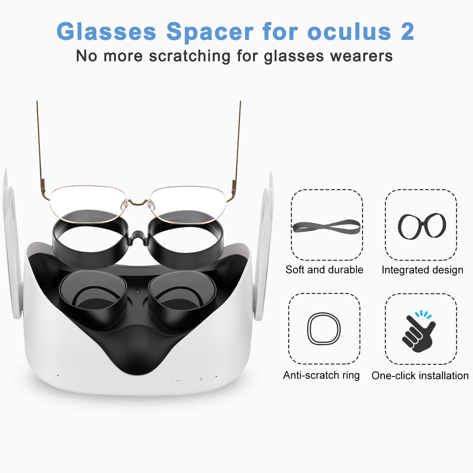 SUPERUS Head Strap & Glasses Spacer Compatible with Oculus/Meta Quest 2 Accessories, Enhanced Comfort, Reduce Head Pressure, and Prevent Your Glasses from Scratching VR Lenses (Black)