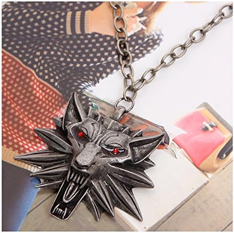 Witcher 3 Wild Hunt Medallion Pendant Necklace Wild Hunt Wolf Head Necklace (Red 2)