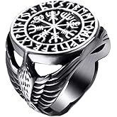 ELFASIO Men Stainless Steel Rings Viking Valknut Vegvisir Pirate Compass Norse Symbol Vintage Jewelry Size 8-13
