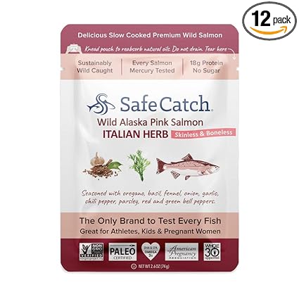 Amazon Com Safe Catch Wild Alaska Pink Salmon Italian Herb safe catch wild alaska pink salmon italian herb mercury tested 2 6 oz pouch pack of 12