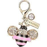 MC65 Crystal Bee Lobster Clasp Charm Pendant with Pouch Bag Pink ,(1 piece)