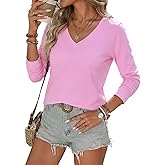 Hilor Women's Basic Cotton Tops Long Sleeve V Neck T Shirts Loose Fit Casual Trendy Fall Tee 2026