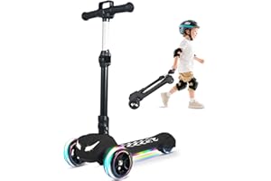 BLISSRIDE Electric Scooter for Kids Ages 3-12, Full Body Lights Up, Wide Deck, 3 Adjustable Heights, 5MPH Safe Speed, 90min Riding, Foldable 3 Wheel Electric Scooter for Kids Boys Girls Toddler