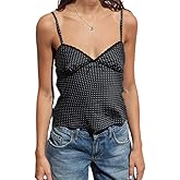 Women Y2K Polka Dot Camisole Lace Trim V Neck Tank Top Open Back Sleeveless Crop Top Spaghetti Strap Cami Tank