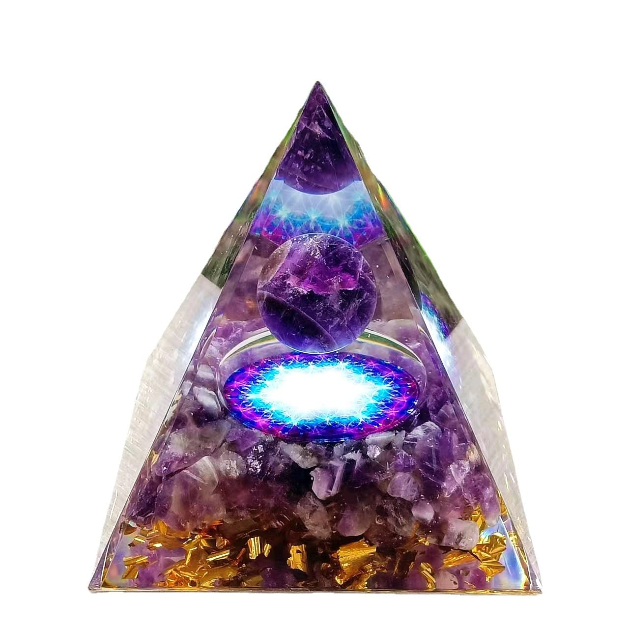 ycyingcheng Amethyste Pyramid Ogan Crystal Energy Tower, Nature Reiki Chakra Crushed Stone, Positive Energy Generator Orgonite Pyramid Protection Energy Protection Home Office Decor