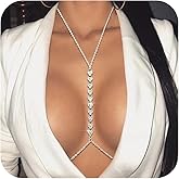 MODRSA Silver Body Chain Jewelry for Women Heart Rhinestone Body Jewelry for Women Sexy Dainty Waist Chain Bra Chains Jewelry Lingerie Summer Bikini Silver Chest Chains Bodychain Trendy Simple
