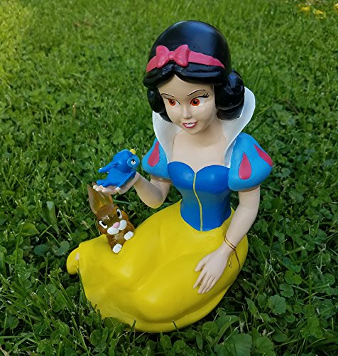 10 Inch Disney Snow White with Blue Bird and Solar Light Up Rabbit Garden Statue