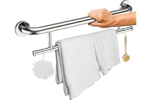 Polished Chrome Grab Bar 24 Inch w/Towel Holder, iHansee Stainless Steel Towel Rack Shower Support Balanced Support Handle, Wall Mount Safety Handrail Grab Rail for Elderly Senior Handicap Disabled