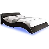 Amazon Com Lagrima Modern Queen Size Led Bed White Upholstered Faux Leather Bed With 8 Color Changing Led Light 2 8 Inch Solid Wooden Slats Support White Queen Kitchen Dining