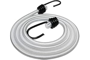 SGT KNOTS - Bungee Cord with Hooks | Marine Grade Shock Cord with 2 Hooks - Heavy Duty Elastic Cord - Bunjie Cords Strap - Bungees for Tie Downs, Camping, & Cars (32 in - White, 4Pack)
