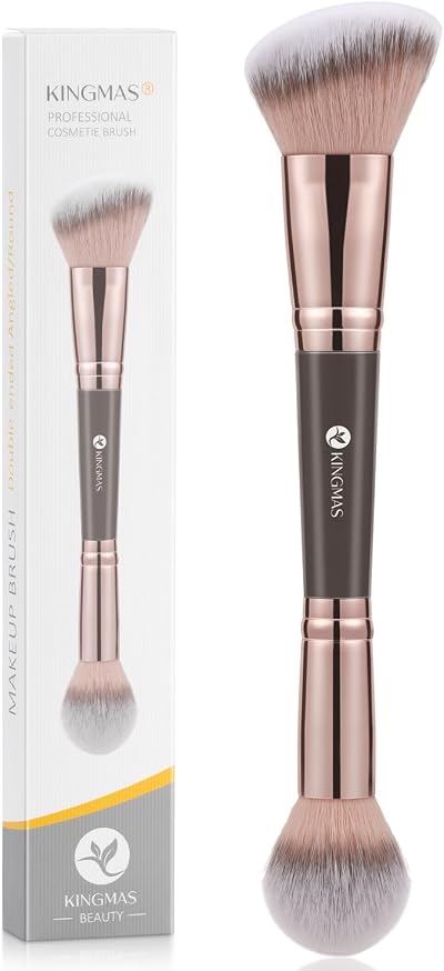 KINGMAS Foundation Double Ended Brush Angled Round Contour Bronzer Brush Brown