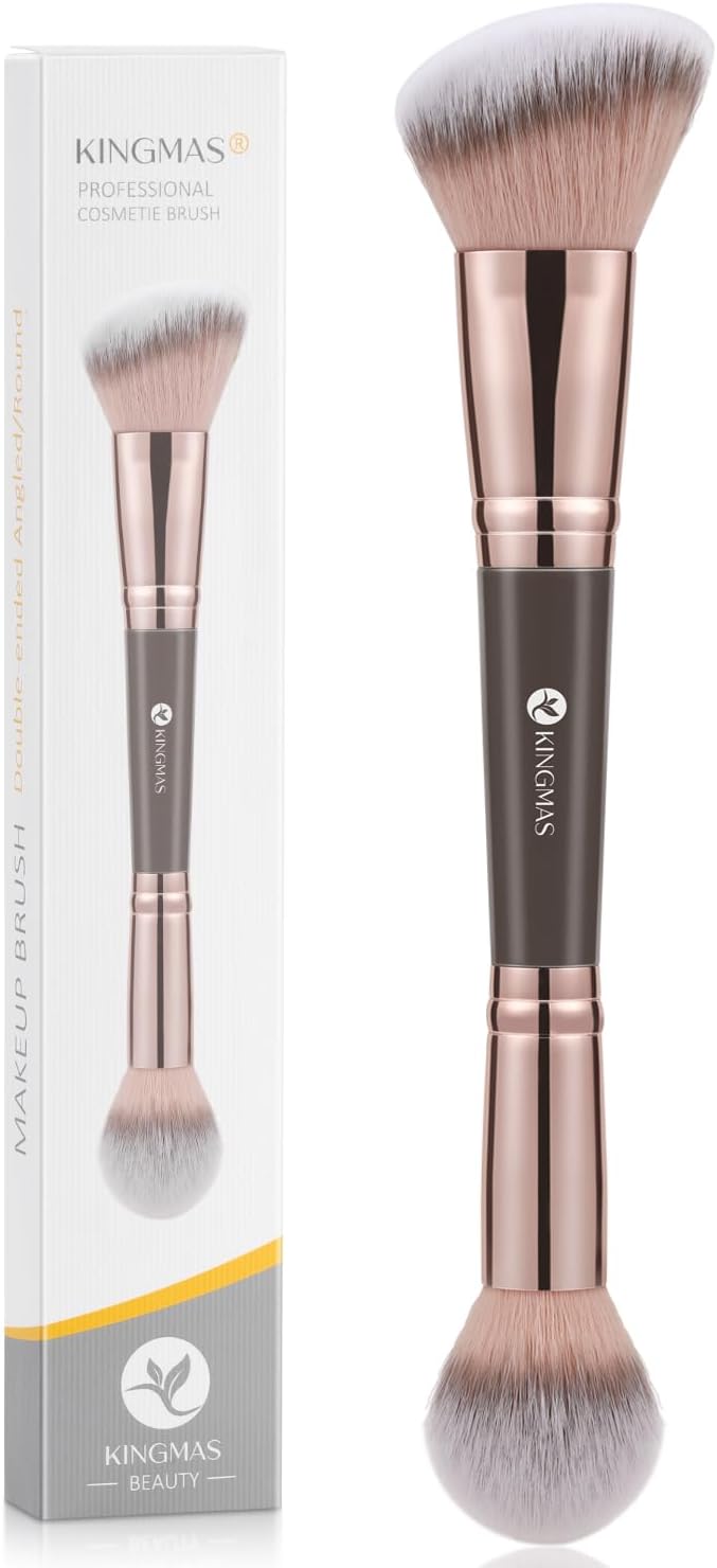 KINGMAS Foundation Double Ended Brush Angled Round Contour Bronzer Brush Brown