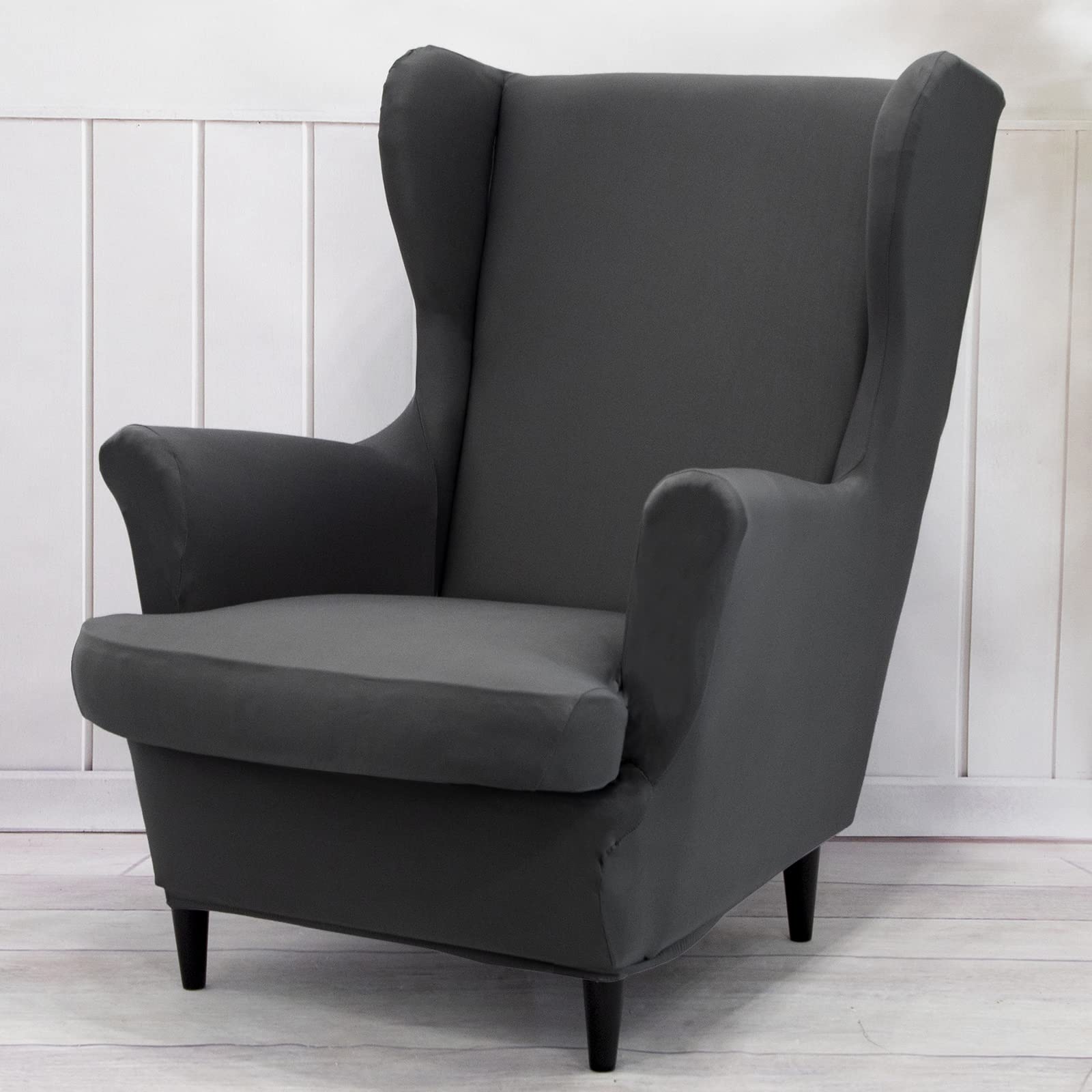 Qelus Wing Back Slipcover Chair Cover,Plush Chair Covers Armchair,Furniture Covers Protector for Living Room Bedroom Decoration (Dark Gray)