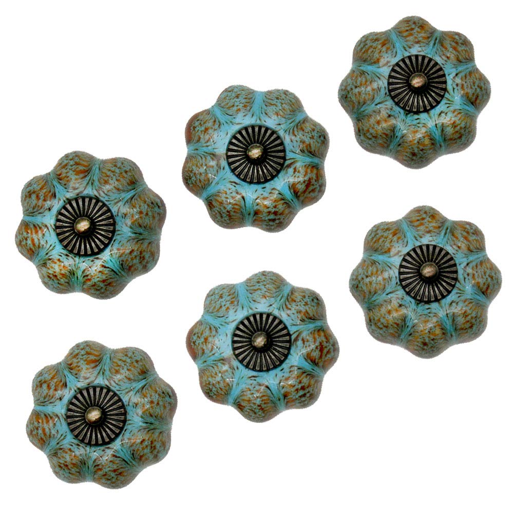 MOU 6 Knobs Handles Drawer Handles Cupboard Handles Ceramic Knobs Retro and Elegant Pumpkin Knobs Cupboard Drawer Handles