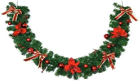 Decorazioni Natalizie Ghirlande.Fair Ghirlanda Addobbata Natalizia Folta 2 Metri Fiocchi E Palline Decorazioni Rosso Amazon It Casa E Cucina