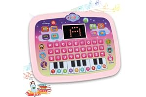 ANJARU Kid Tablet Toddler -Educational Toys Learning Pad Interactive Toy with Screen Fun Gifts Includes Music/Piano/ABC/Numbers/Words/Spell/Animals Boys&Girls Ages 3+ Bule /Pink (Pink)