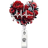 Valentine Rose Auscultation Badge Holder Retractable Nurse Doctor Nursing & Medical Workers, Valentine Red Rose Badge Reel Retractable Acrylic Alligator Clip ID Card Decor