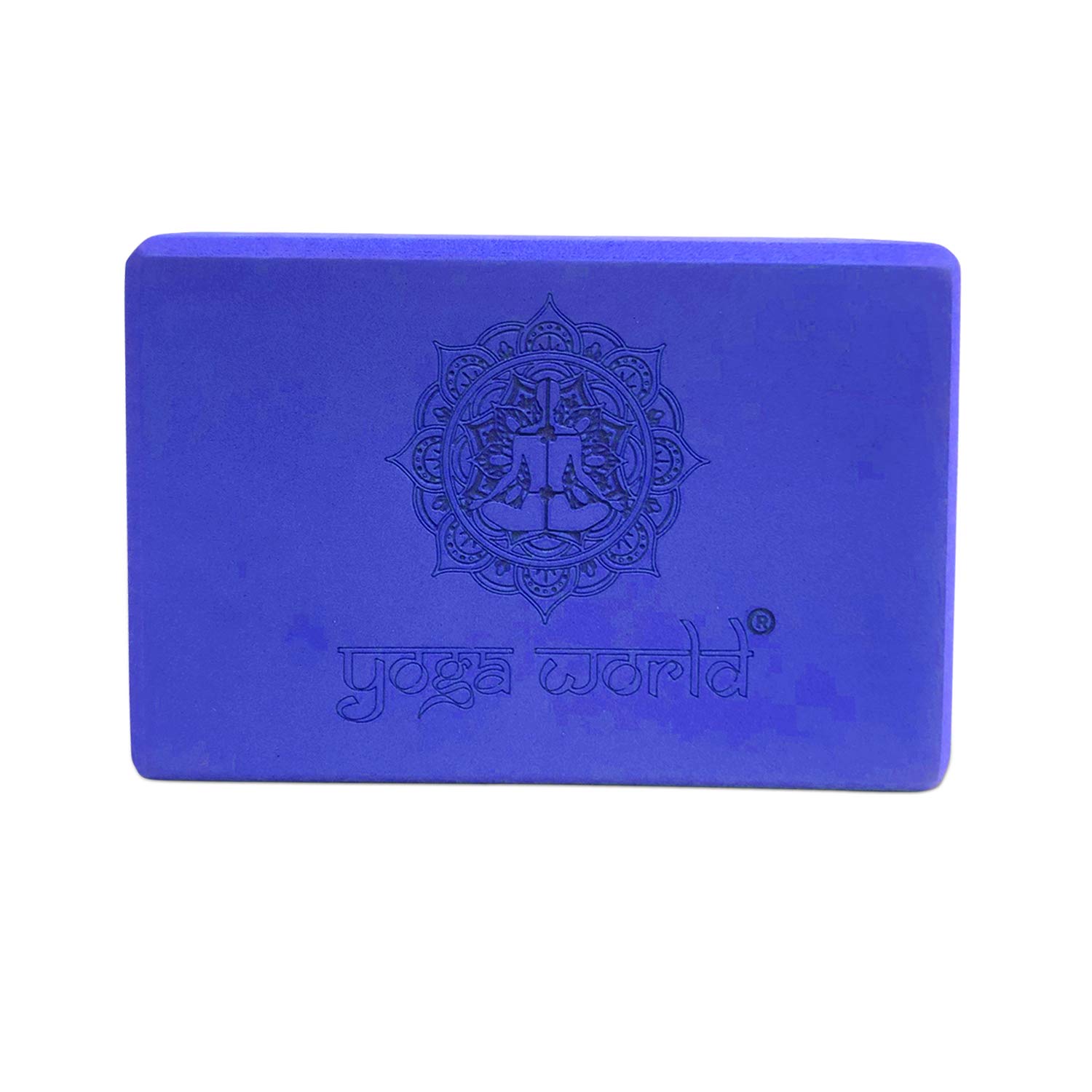 Yoga World EVA Yoga Blocks - High Density and Non-Slip Bricks for Pilates, Stability, Fitness - Rounded Edges for Secure Grip - Easy-to-Clean Exercise Accessories - 22.8x15.2x7.6cm, 360g (Blue)