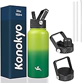 Konokyo 32 oz Insulated Water Bottle Stainless Steel Sport Bottles with 3 Lids,Bamboo Grove