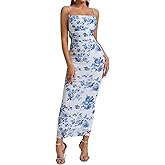 Women Floral Corset Maxi Long Dress Ruched Bodycon Long Formal Wedding Guest Dresses