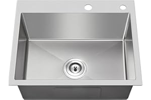 MENATT 20-inch Drop in Kitchen Sink, SUS304 Stainless Steel Top-Mount Handmade Kitchen rv Sink, Single Bowl Sink with Basket Strainer, 20"*16"*9" (Brushed)