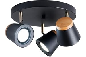 TeHenoo 3-Light Directional & Spotlight,Matte Black and Wooden Finish Semi-Flush Mount for hallways, bedrooms, Foyer, Kitchen, Living Room
