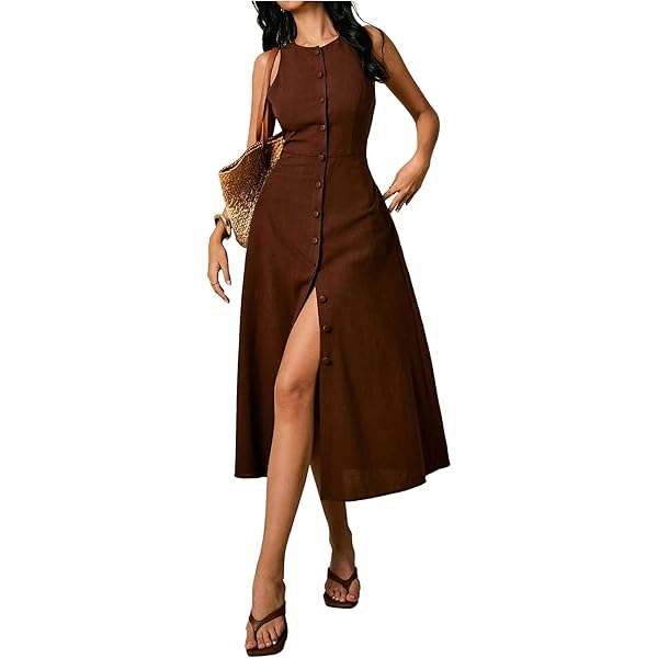 MEOKIM Women's Side Pleated Sleeveless Medium Length Linen Single Button  Tight Corset Hollowed Out MIDI Dress (Black,Small) at Amazon Women's  Clothing store