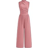PRETTYGARDEN Womens Summer Jumpsuits Dressy Casual One Piece Outfits Sleeveless Mock Neck Wide Leg Pants Rompers with Pockets