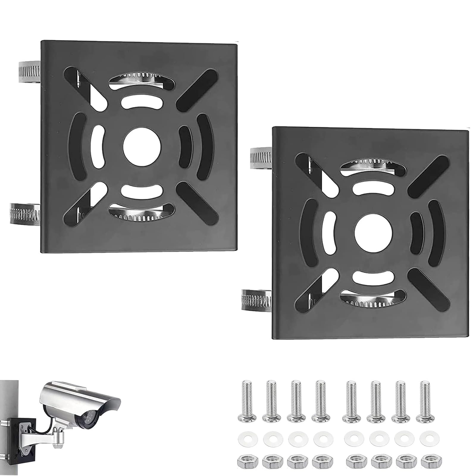 E-HORDE Universal Vertical Pole Mount Bracket for CCTV Security Camera, PTZ Dome Pole Wall Mounting Loop Bracket,Solid Metal Mounting Corner Bracket with 200mm Loops (2, Black)
