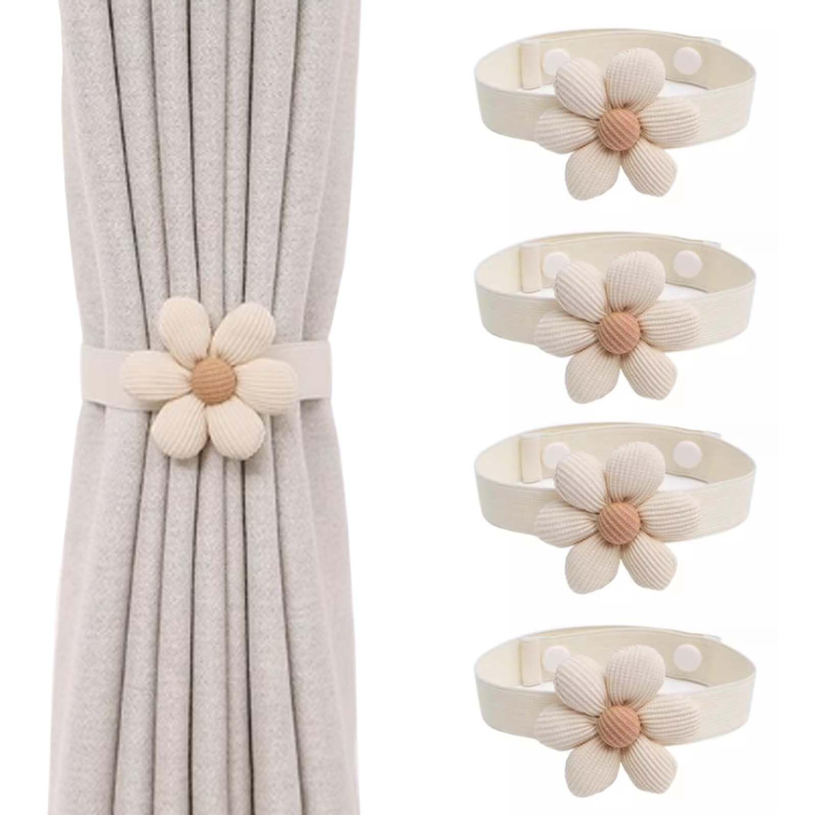 XMYCYuChen 4 Piece Beige Cloth Flower Curtain Strap - Beautiful, stylish curtain strap for indoor/outdoor home accessories decoration