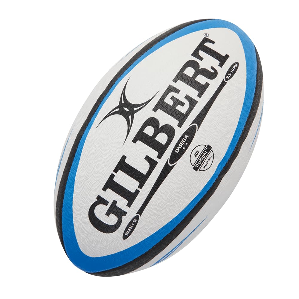 Gilbert Men's Omega Match Rugby Ball - Blue/Black, Size 5