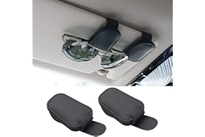 SUNCARACCL 2 Pack Sunglass Holder for Car Visor, Magnetic Leather Glasses Eyeglass Hanger Clip for Car, Sunglasses Holder and Ticket Card Clip for Car Visor Accessories (Black)