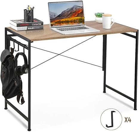 Amazon Com Vanspace 39 4 Small Folding Desk Dk06 Industrial Computer Writing Desk With Hooks Simple Student Study Desk Laptop Pc Table For Home Office Easy Assembly Light Brown Kitchen Dining