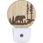 Uanvaha Bear Night Lights Plug into Wall Wildlife Cute Brown Bear Trees Woods Silhouette Night Light Dusk to Dawn Sensor LED Lighting for Bedroom Bathroom Living Room